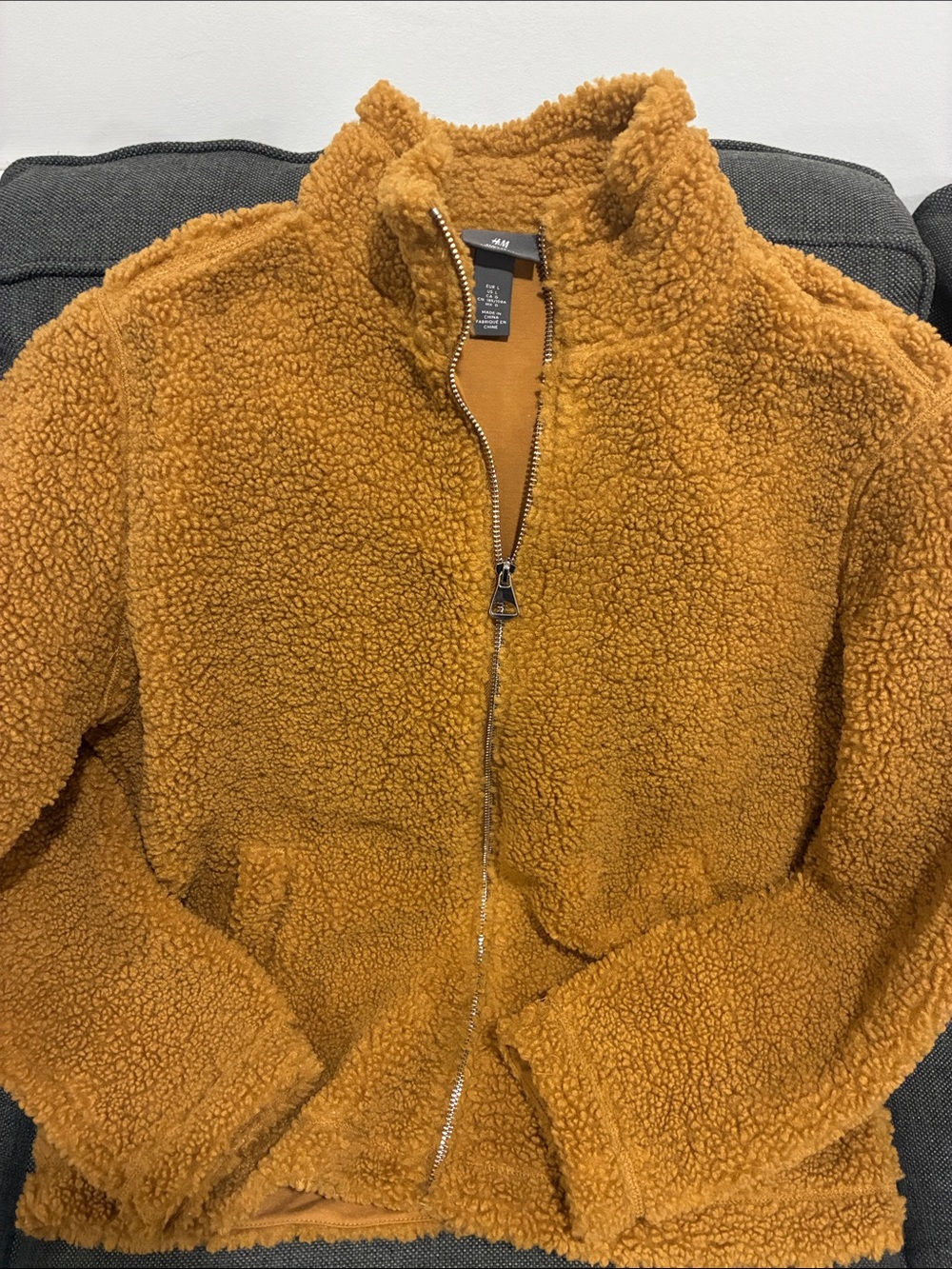 🍁H&M Plush Teddy Zip Jacket in Mustard Yellow L